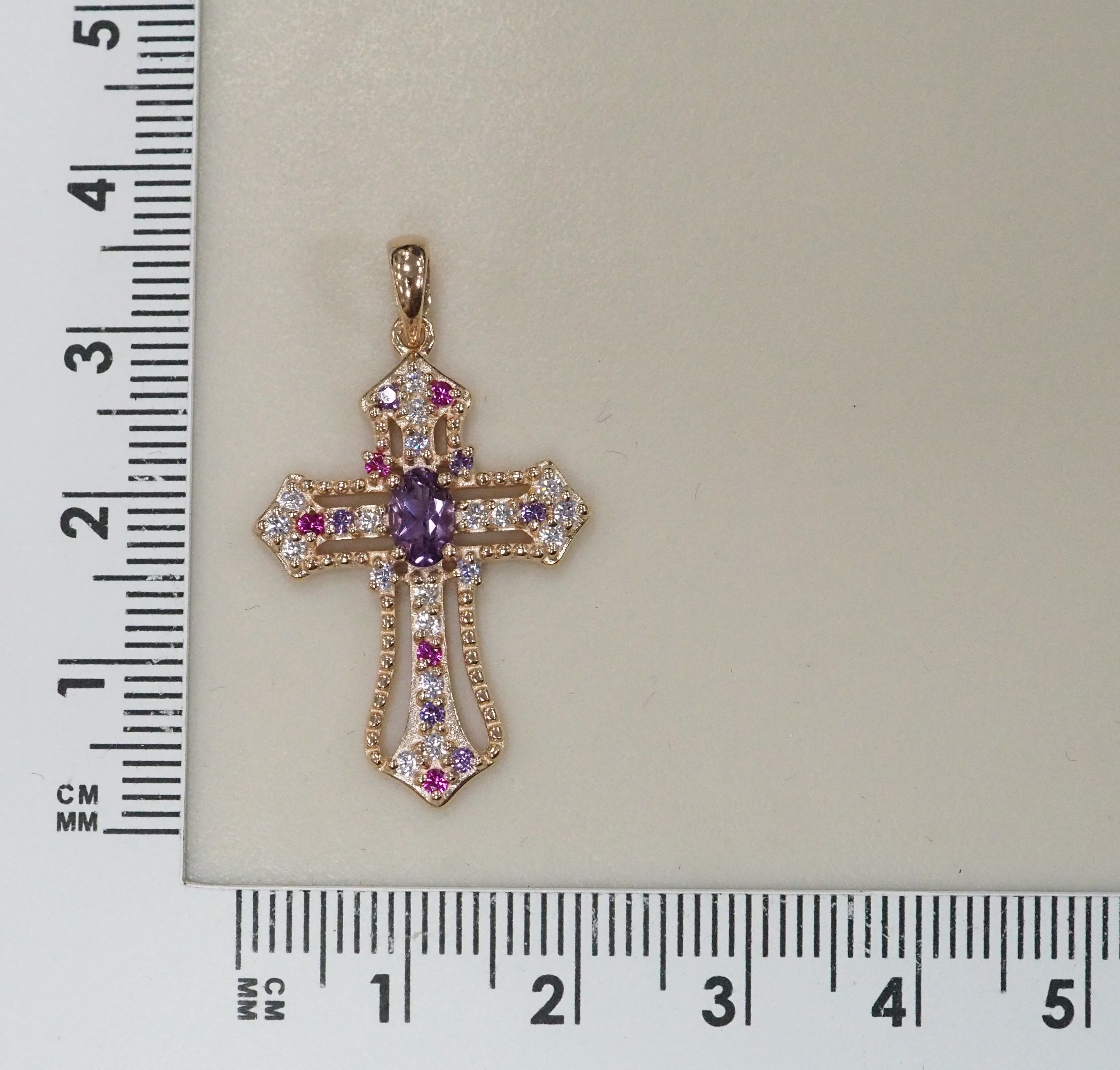 Серебряная подвеска-крест с аметистом